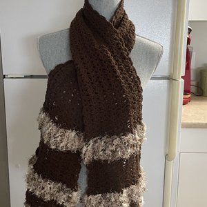 Handmade knit crochet scarf and handwarmers